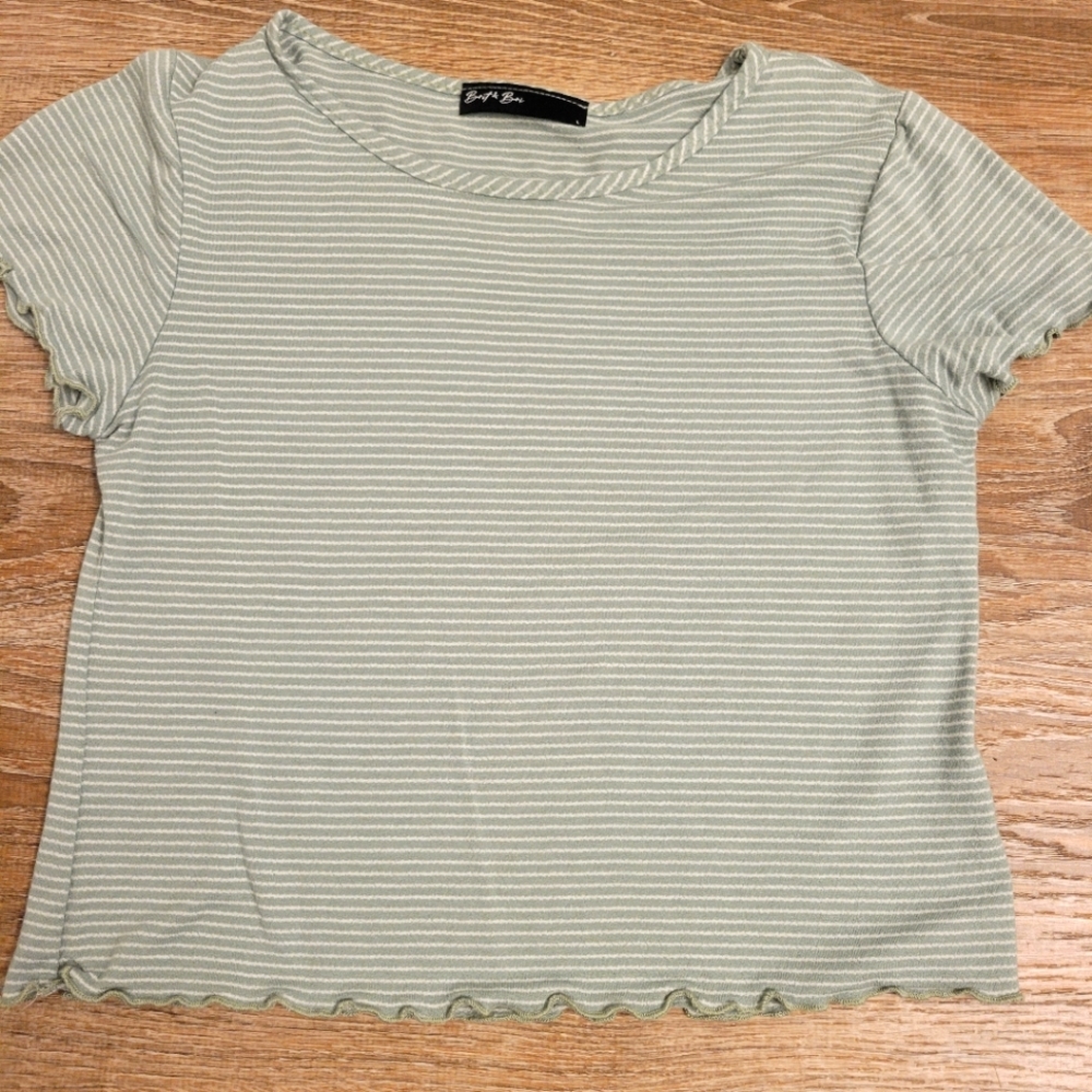 Green Striped Crop Top